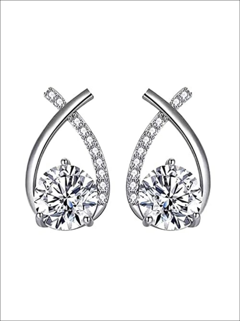 18K White Gold Over S925 Sterling Silver Diamond Stud Earrings Minimalist